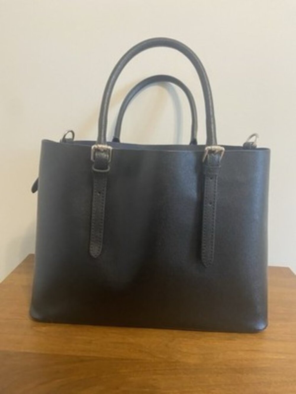 Tano Leather Tote - Black Structured Bag with Removable Zippered Insert - Italy